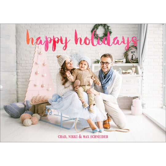 Pink Ombre Holiday Photo Cards